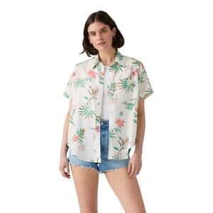 LEVI'S Women's Darlene Short-Sleeve Shirt Size S In Delilah Floral Egret White